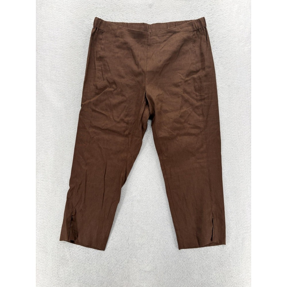 J. Jill Linen Stretch Cropped Pants Womens M Petite Brown Pull On Slit Hem NWT